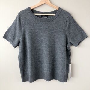 Nicole Miller 100% extra fine merino wool shirt XL grey T-shirt knit top
